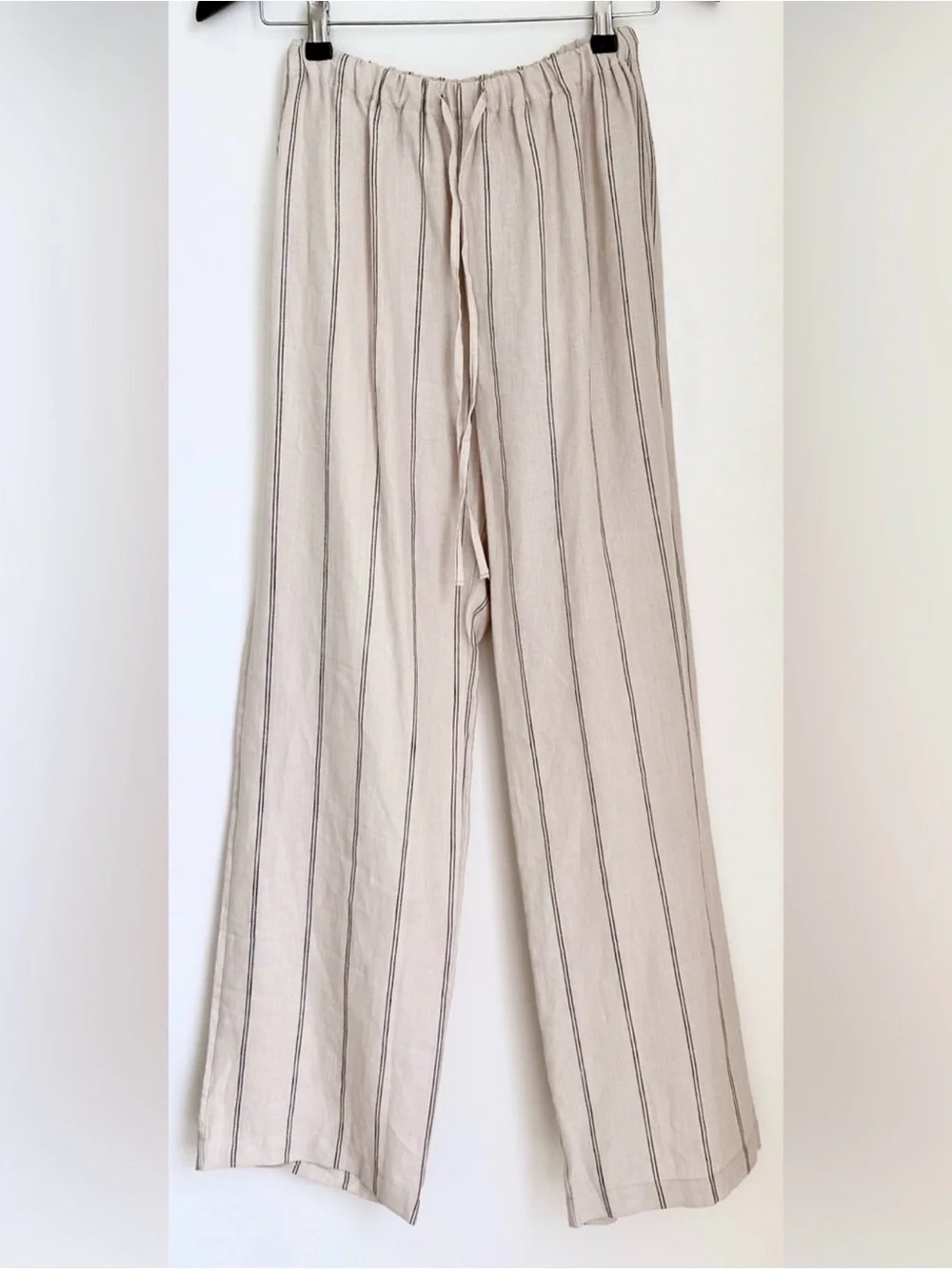 NWOT Reformation Relaxed Olina Striped Linen Pants in Oatmeal & Black | XS